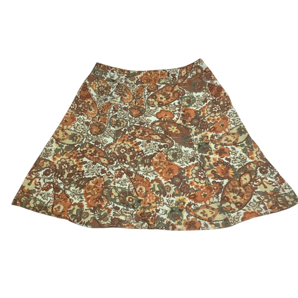 Liz & Co Womens Orange Brown Paisley Floral Cotton A-Line Skirt Size 6